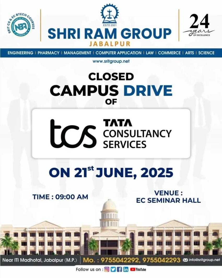 TCS Closed Campus Drive at Shri Ram Group-the Best Engineering College in Jabalpur