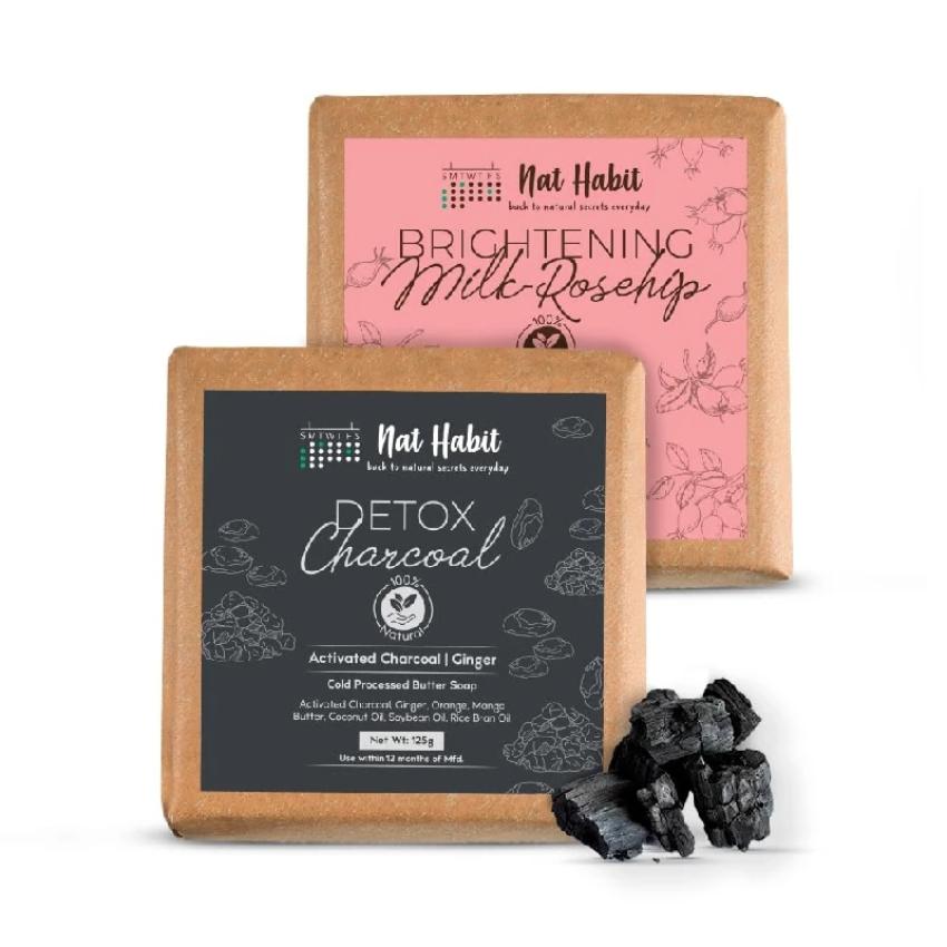 Glow Naturally: The Nat Habit Brightening Milk-Rosehip & Detox Charcoal Butter Bath Soap