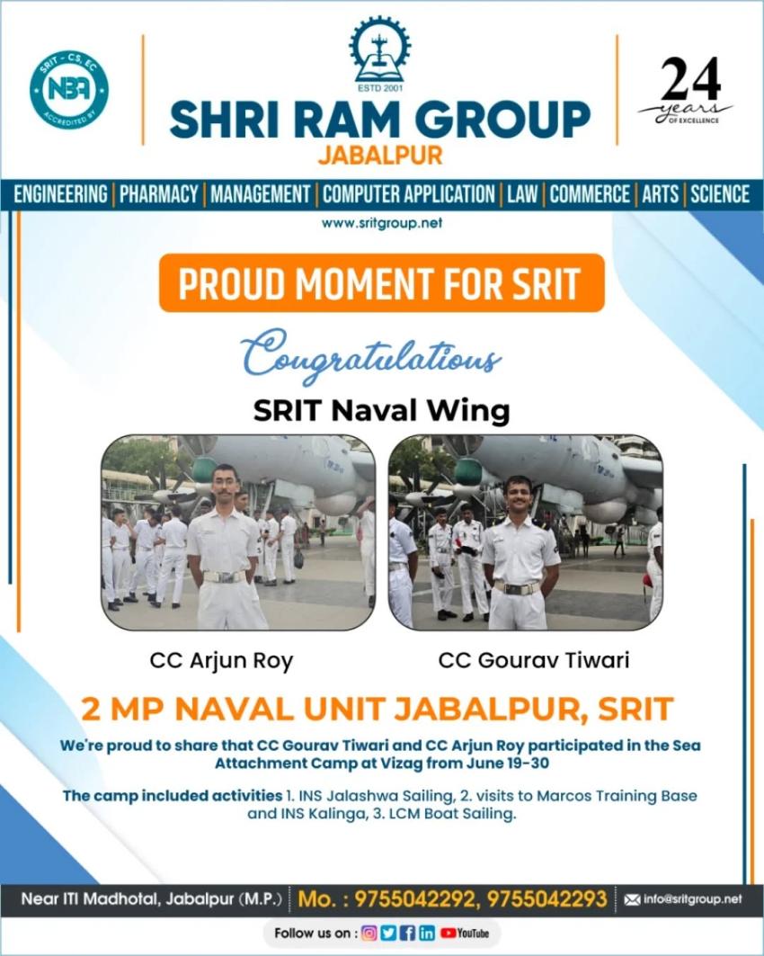 SRIT Naval Wing’s Cadet Captains Participated in the Sea Attachment Camp at Vizag