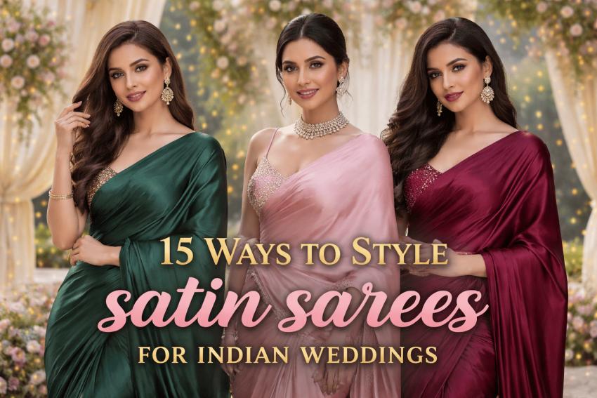 15 Ways to Style satin sarees for Indian Weddings